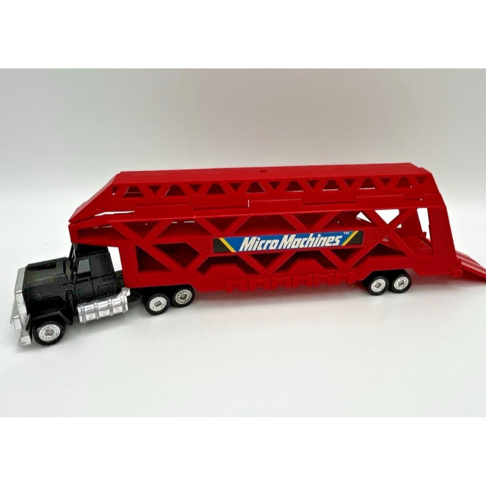 Vintage 1988 Galoob Micro Machines Big Rig Semi Car Hauler Red Trailer Black Cab